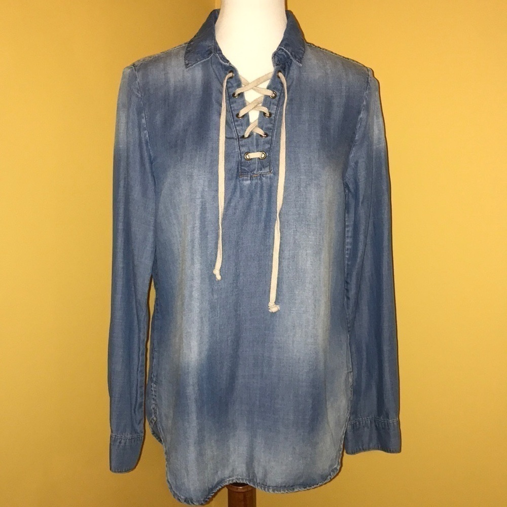Cloth & stone denim pullover collared shirt